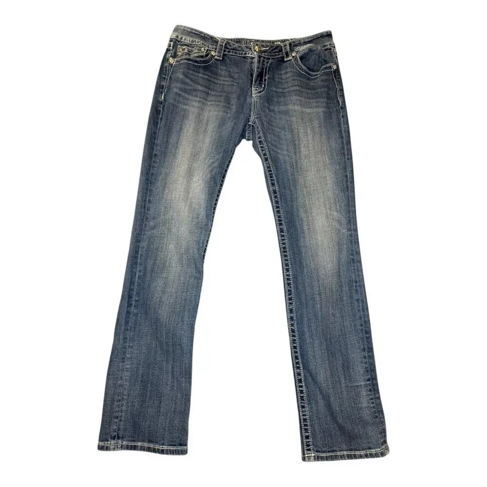 Miss Me Women's Signature Straight Jeans Size 16 (33) Cross Pockets